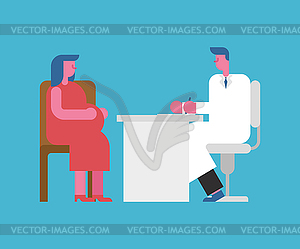 Pregnant woman at doctor. Medical office. Planning - vector image