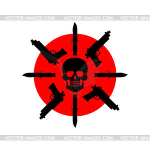 Skull gun and knife symbol. Army sign - vector clip art