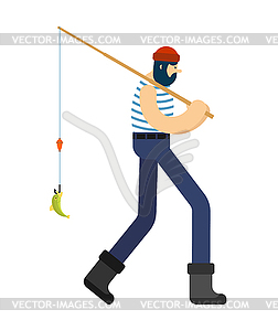Fisherman go. Fishing and fishing rod - vector image