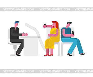 Divorce. Married couple and lawyer. Family getting - vector image