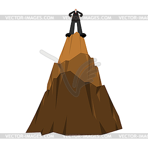 Businessman On top rock. Boss on mountain. First - vector clipart