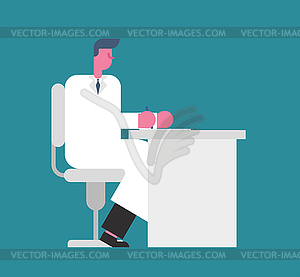 Doctor at table. Doc workplace. Medical office. - vector clipart