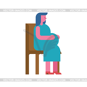 Pregnant woman On chair. expectant lady sit. - vector image