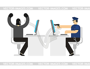 Police Detention Hacker cybercriminal. Virtual Cop - vector EPS clipart