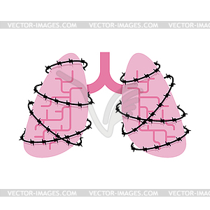 Lungs and barbed wire. Sick Internal organs Human - vector image