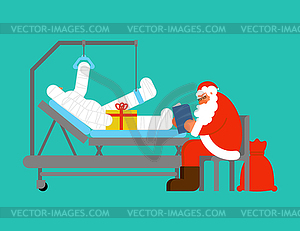 Santa Claus Visits in hospital. Grandfather reads - vector clipart