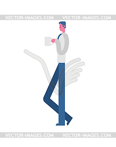 Office worker drink coffee. Clerk drink tea. Lunch - vector clipart