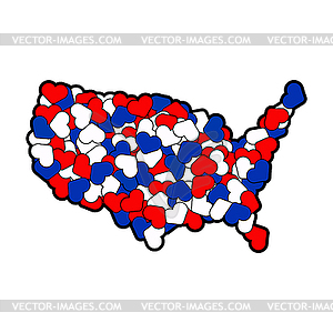 USA map made of hearts. America of love. World peac - vector clipart