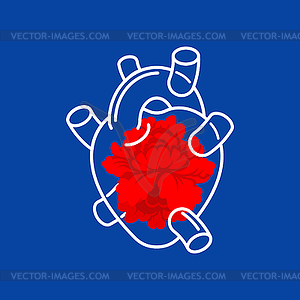 Transparent glass heart Anatomy and flower inside. - vector image