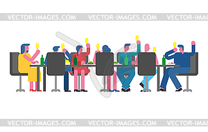 Holiday Corporate at work. Festive dinner in office - color vector clipart