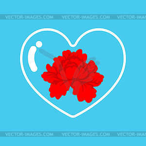 Transparent glass heart and flower inside. Love - color vector clipart