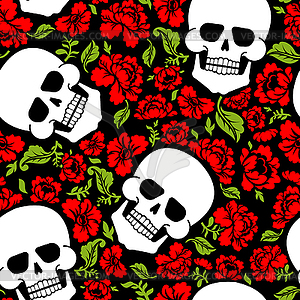 Skull and flowers pattern seamless. Skeleton head - vector clip art