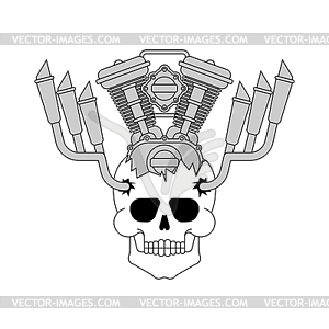 Skull engine . Skeleton head motor. turbines - royalty-free vector clipart