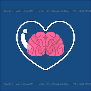 Transparent glass heart and brain inside. Mind - vector image