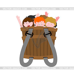 Pannier with naughty children. Bad kids in box. - vector image