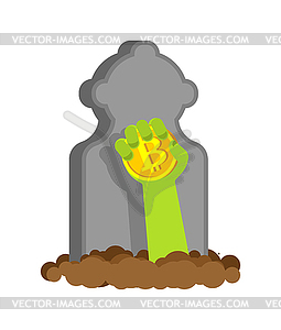 Update Bitcoin in hand of zombie - Revival. - vector clip art