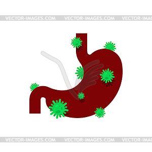Sick stomach. Diseased internal organ. Aching - vector clipart