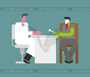 Doctor and zombie. Reception doc man green dead - vector clip art