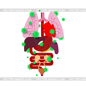 Sick internal organ. Viruses and bacteria. - vector clip art