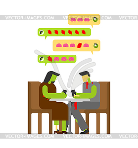 Love Zombie date. chat Zombies. Babbles and heart - vector clipart