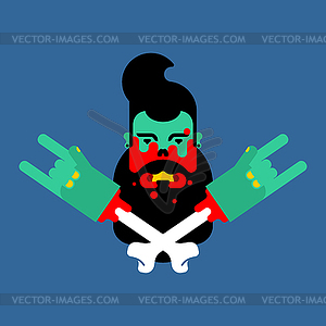 Zombie hipster with beard head . Zombies face - vector image