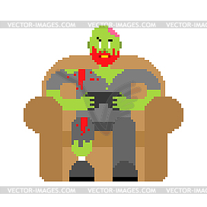 Zombie gamer player video game pixel art. Zombie gu - vector clipart / vector image