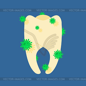 Sick tooth microbes and bacteria. Diseased teeth - vector clipart