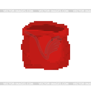 Open sack Santa pixel art. Red big bag 8 bit. - vector clipart