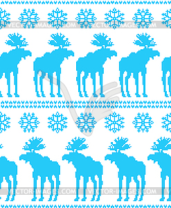 Reindeer and snowflakes pixel art seamless - vector image