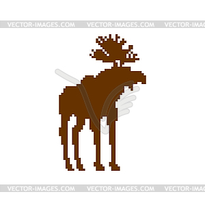 Deer pixel art. Moose 8bit. Video game Old school - vector image