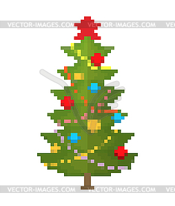 Christmas tree pixel art. New Year 8bit - vector image