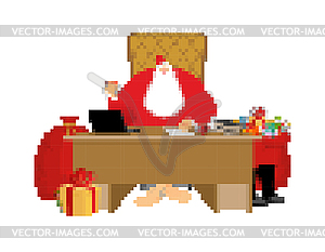 Santa Claus and bag pixel art. New Year big red sac - vector clip art