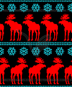Reindeer and snowflakes pixel art seamless - vector clipart