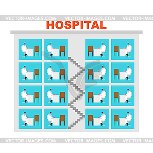 Hospital building Doctors in offices. Clinic - vector clipart