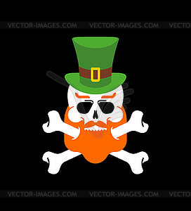 Leprechaun Skull Redbearded and Green Hat. - vector clip art