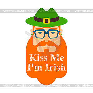 Kiss me, im Irish. Leprechaun hipster face. Hat - vector clipart