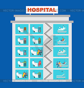 Clinic infographic. Hospital building Doctors in - vector image