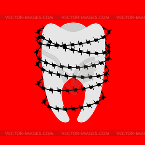 Toothache. Tooth and barbed wire. Sick teeth. pain - color vector clipart