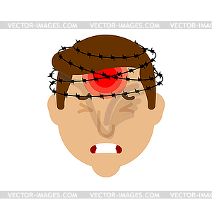 Headache. Head pain and barbed wire. Metaphor of - vector clip art