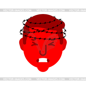 Headache. Head pain and barbed wire. Metaphor of - vector image