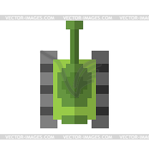 Tank pixel art. War machine 8bit Old game - vector image