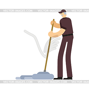 Janitor with mop. service worker man. Cleaner man. - vector image