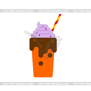 Chocolate smoothie with cream. Milkshake with straw - vector clipart