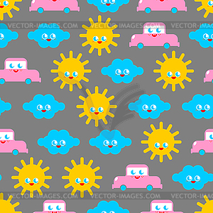 Baby cloth Cute pattern. funny sun and cloud and ca - vector clipart / vector image