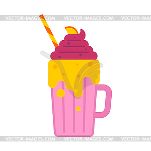 Banana smoothie with cream. Milkshake with straw. - vector clipart