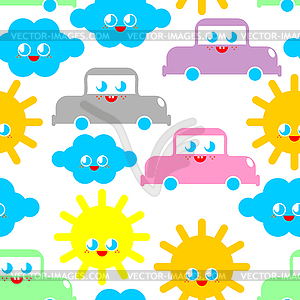 Baby cloth Cute pattern. funny sun and cloud and ca - vector clip art