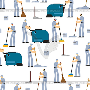 Cleaning pattern seamless. Janitor and Cleaner - vector image