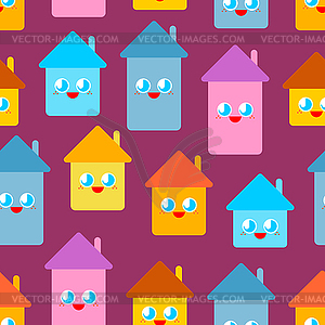 Cute house pattern. funny home cartoon style - vector clipart