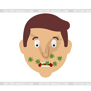 Open mouth and bug. Beetles crawl out of mouth - vector clip art