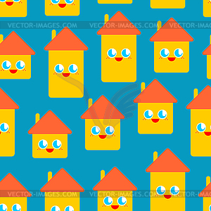 Cute house pattern. funny home cartoon style - vector clipart